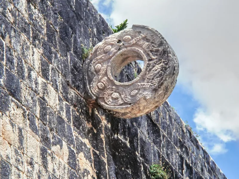 Stone scoring ring on the wall of the Great Ball Court at Chichén Itzá